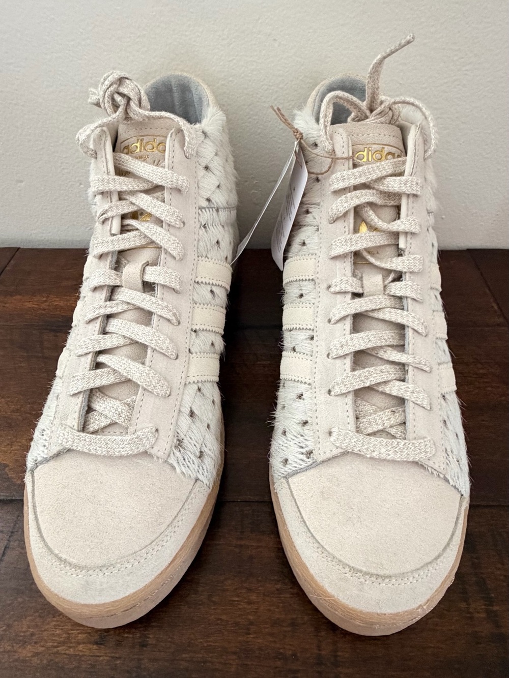 adidas Originals Jabbar Hi W Off White Pony Hair Sneakers Women's Size 12 JS0799